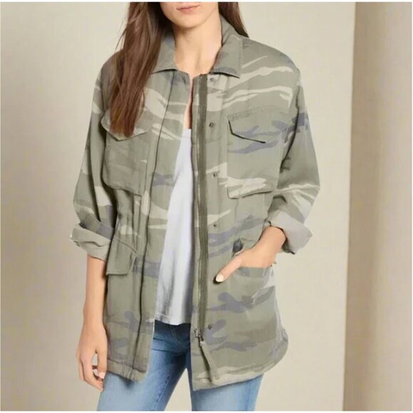 Rails Utility Jacket Womens Medium Camo Drawstring Lined Tencel Linen Pockets - Picture 1 of 10